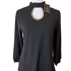 Louise Paris Black top Cut-out neckline with Chain detail Size small New